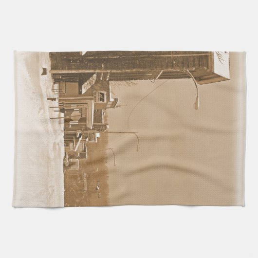 Old Main Street in de sneeuw Theedoek (Horizontaal)