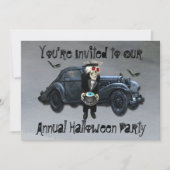 Old Man Car Smokey Road Halloween Party Kaart (Voorkant)