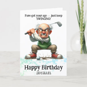 ** Old Man Golf Swinging AP94 Funny Birthday Kaart