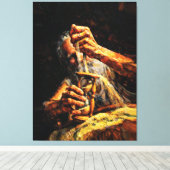 Old Man Hourglass Time Slipping Away Impasto Canvas Afdruk (Insitu (Houten vloer))