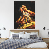 Old Man Hourglass Time Slipping Away Impasto Canvas Afdruk (Insitu (Slaapkamer))