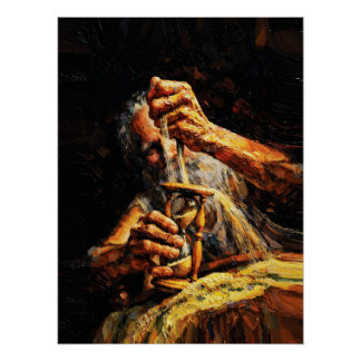 Old Man Hourglass Time Slipping Away Impasto Perfect Poster