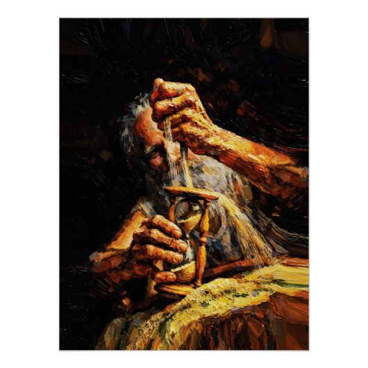 Old Man Hourglass Time Slipping Away Impasto Perfect Poster (Voorkant)