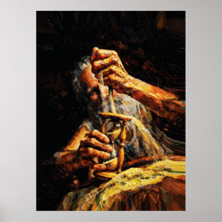 Old Man Hourglass Time Slipping Away Impasto Poster