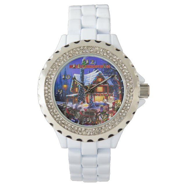 Old Man Santa Claus and Reindeer Horloge (Voorkant)