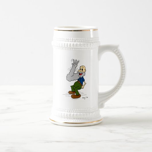 Old Man Waving Beard Stein Bierpul (Rechts)