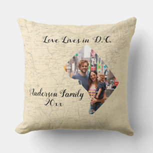Old Map Love woont in Washington D.C. Custom Photo Kussen