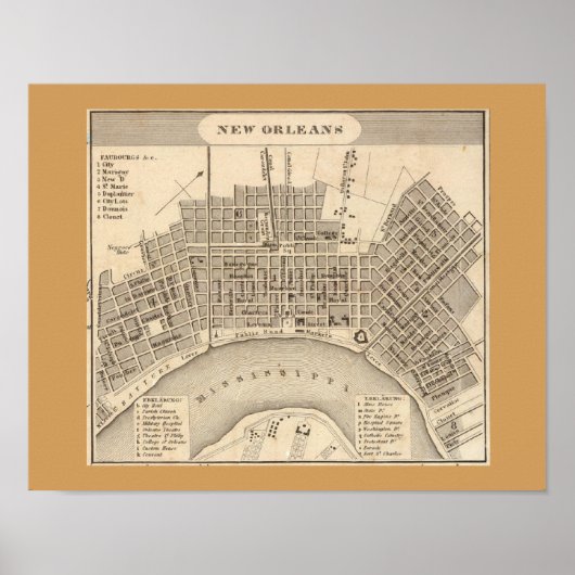 Old Map of New Orleans, LA Poster (Voorkant)