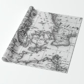 Old Maps Black and White Wrapping Paper Cadeaupapier (Uitgerold)