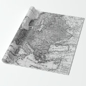 Old Maps Black and White Wrapping Paper Cadeaupapier (Uitgerold)