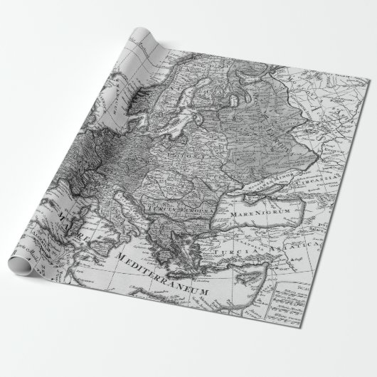 Old Maps Black and White Wrapping Paper Cadeaupapier (Uitgerold)