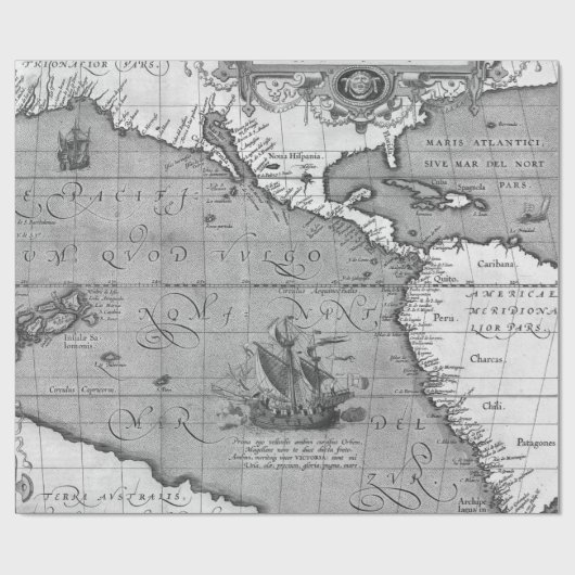 Old Maps Black and White Wrapping Paper Cadeaupapier (Vlak)
