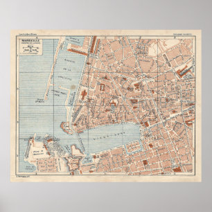 Old Marseille France Map (1925)  Poster