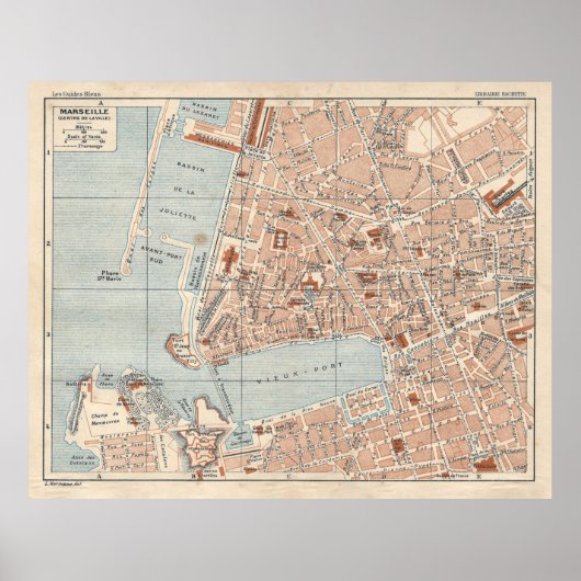 Old Marseille France Map (1925) Poster (Voorkant)