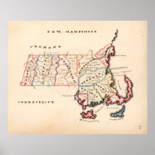 Old Massachusetts Map (1819) The Bay State Poster