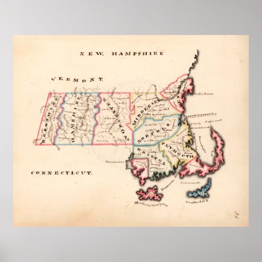 Old Massachusetts Map (1819) The Bay State Poster (Voorkant)
