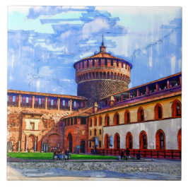 Old medieval Sforza Castle, Milaan, Italië. Tegeltje