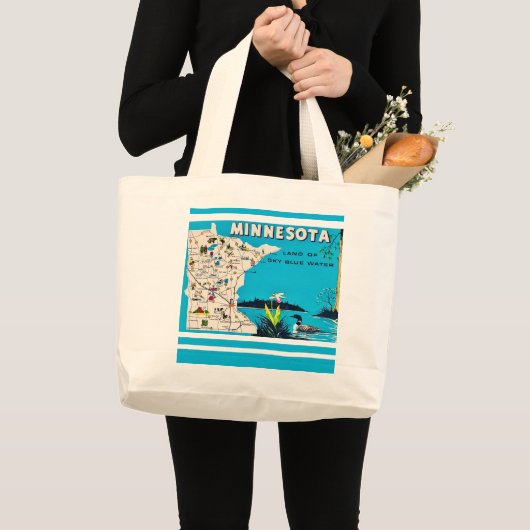 Old Minnesota Map Postcard  Grote Tote Bag (Voorkant (product))