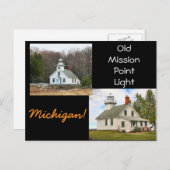 Old Mission Point Light Michigan Briefkaart (Voorkant / Achterkant)