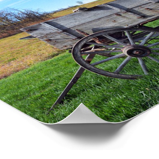 Old Missouri Boerderij Wagon in Hay Field Poster (Hoek)