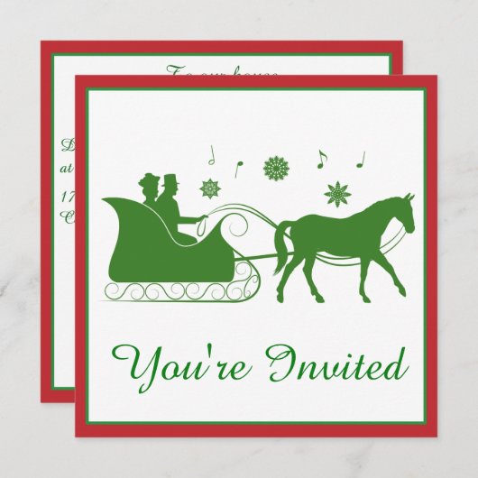 Old-Mode Horse-Drawn Sleigh met Sneeuwvlokken Kaart (Voorkant / Achterkant)