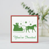 Old-Mode Horse-Drawn Sleigh met Sneeuwvlokken Kaart (Staand voorkant)