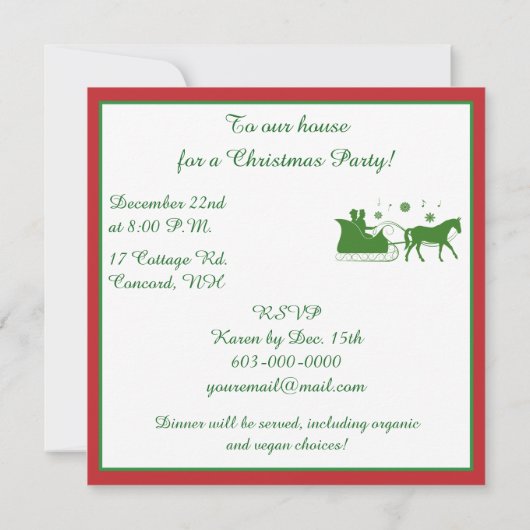 Old-Mode Horse-Drawn Sleigh met Sneeuwvlokken Kaart (Achterkant)