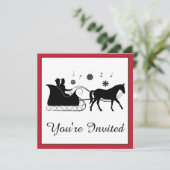 Old-Mode Horse-Drawn Sleigh met Sneeuwvlokken Kaart (Staand voorkant)