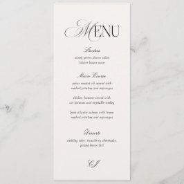 Old Money Black and Ivory Wedding Menu Card Kaart