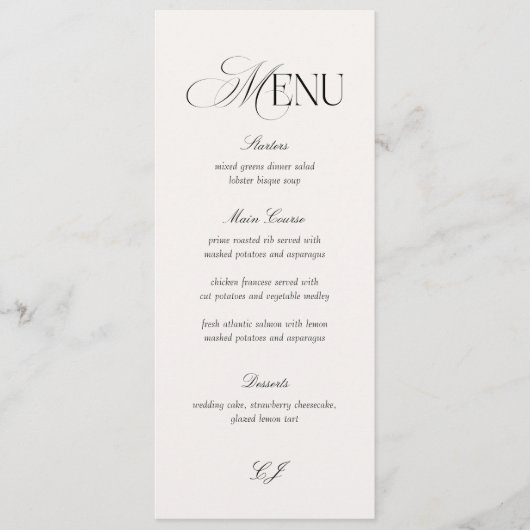 Old Money Black and Ivory Wedding Menu Card Kaart (Voorkant)