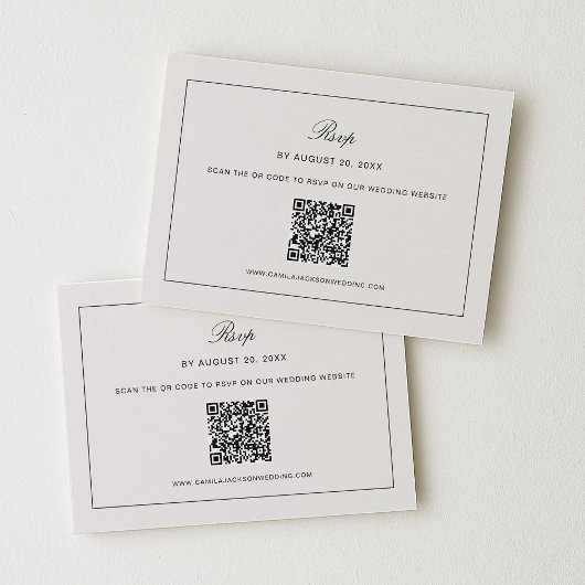 Old Money Black and Ivory Wedding RSVP Qr Code Informatiekaartje
