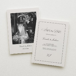 Old Money Black and Ivory Wedding Save the Date Kaart