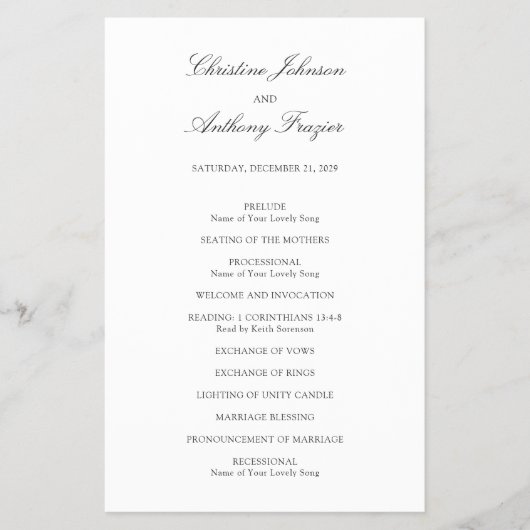 Old Money Black and White Classic Wedding Program Flyer (Voorkant)