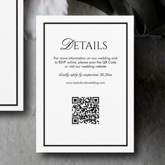 Old Money Black and White Wedding Details Qr Code Informatiekaartje
