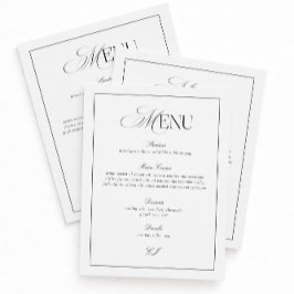 Old Money Black and White Wedding Menu Card Kaart