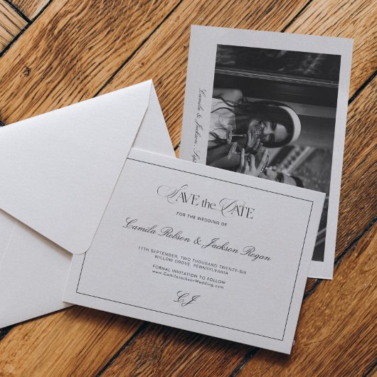 Old Money Black and White Wedding Save the Date Kaart