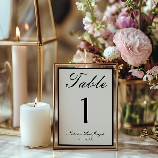 Old Money Black Cream Wedding Table Number Kaart