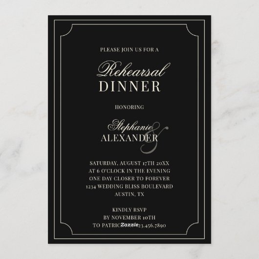 Old Money Black Ivory Checkered Rehearsal Dinner Kaart (Achterkant)