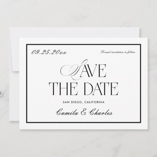 Old Money Black White Wedding Save the Date Photo Kaart (Voorkant)