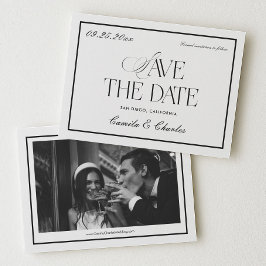 Old Money Black White Wedding Save the Date Photo Kaart
