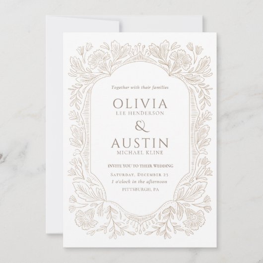 Old Money Botanical Wedding | Heirloom Taupe Kaart (Voorkant)