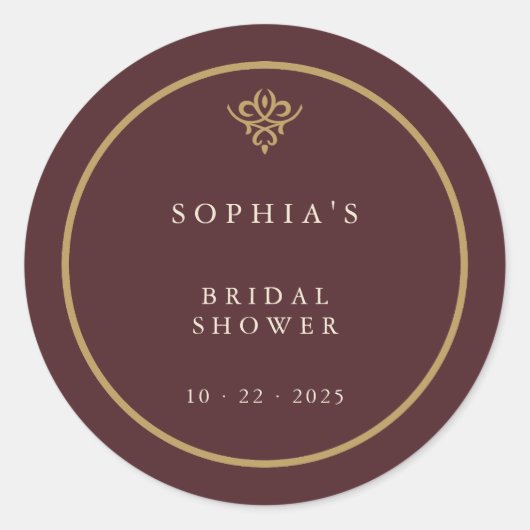 Old Money Burgundy Bridal Shower Ronde Sticker (Voorkant)
