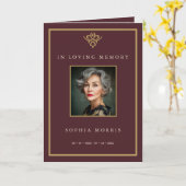 Old Money Burgundy Photo Memorial Funeral Program Kaart (Gele Bloem)