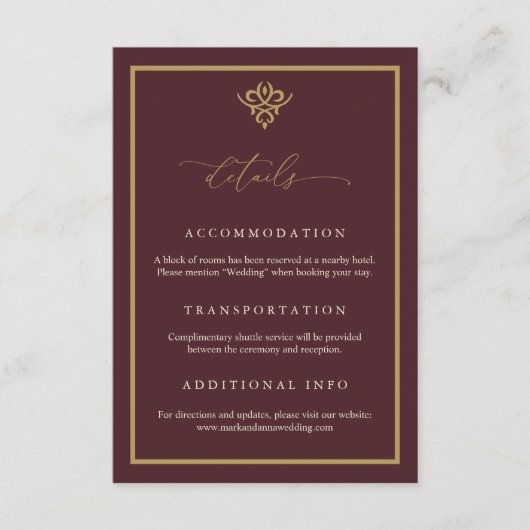 Old Money Burgundy Wedding Enclosure Card Informatiekaartje (Voorkant)
