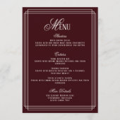 Old Money Burgundy Wedding Menu Card Kaart (Voorkant)