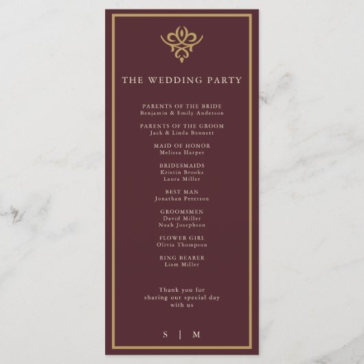 Old Money Burgundy Wedding Program Programmakaart (Achterkant)