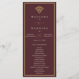 Old Money Burgundy Wedding Program Programmakaart
