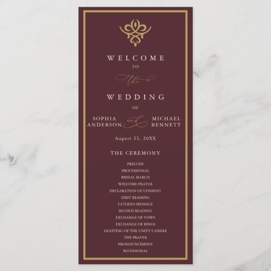 Old Money Burgundy Wedding Program Programmakaart (Voorkant)