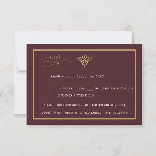 Old Money Burgundy Wedding Response Card RSVP Kaartje (Voorkant)