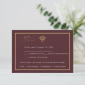Old Money Burgundy Wedding Response Card RSVP Kaartje (Staand voorkant)